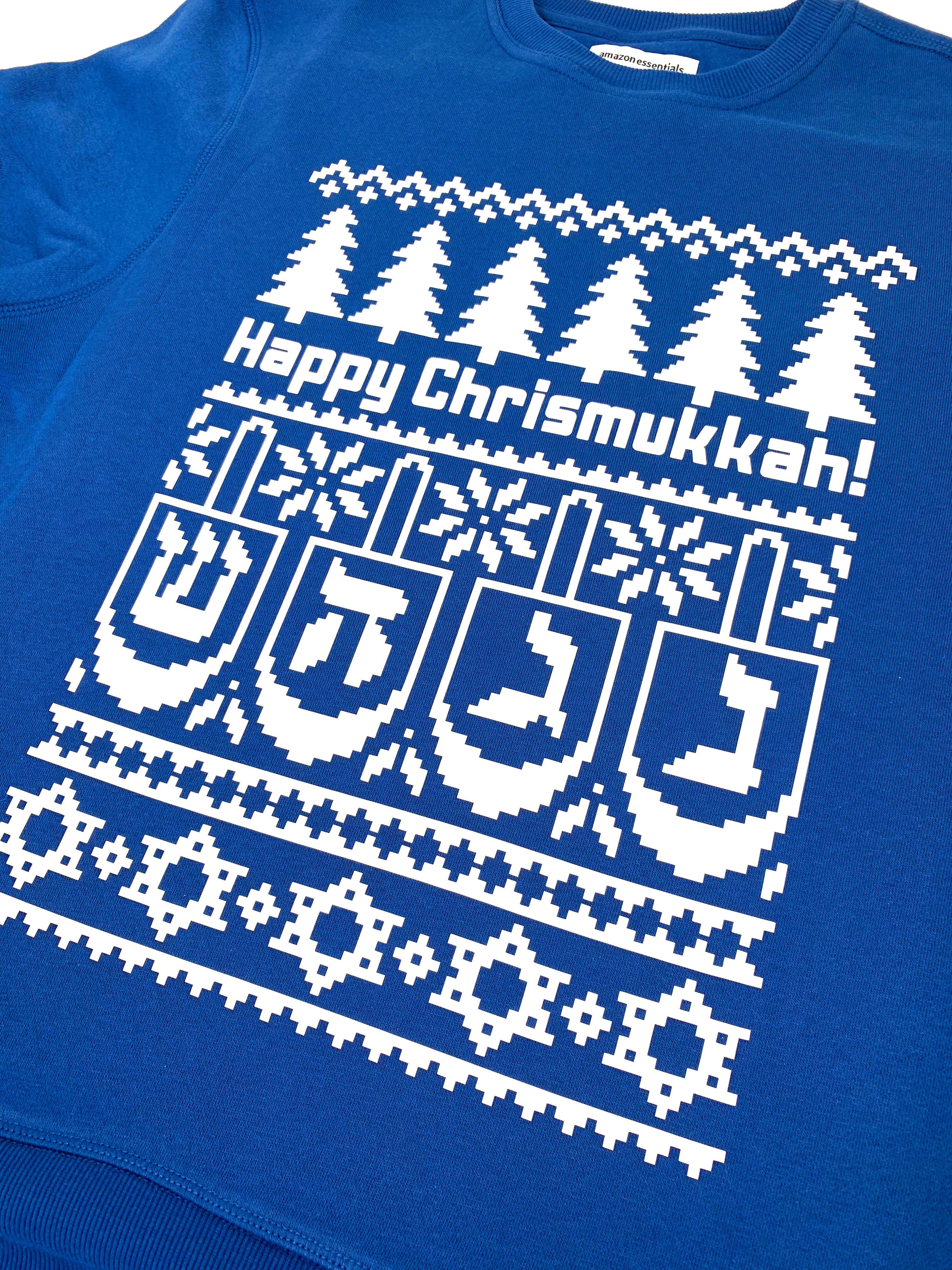 chrismukkah pressed design on bleu sweater