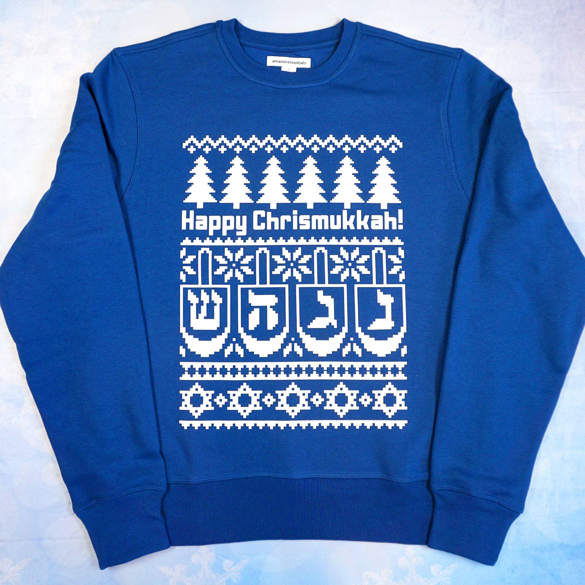 happy chrismukkah blue sweater