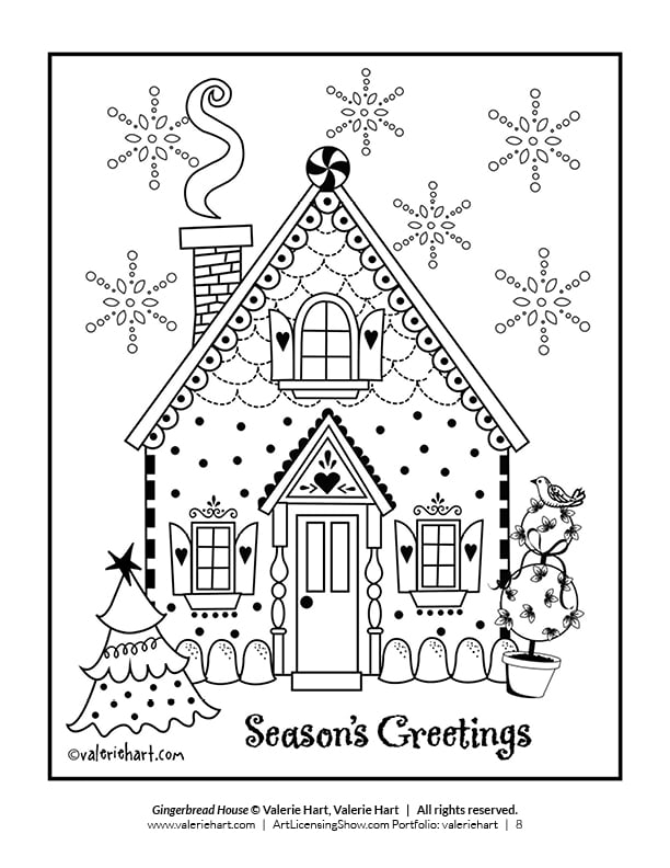 printable coloring pages for christmas seasons greetings with gingerbread house