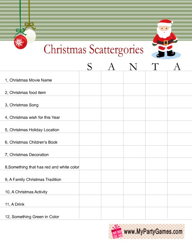 christmas scattergories printable game