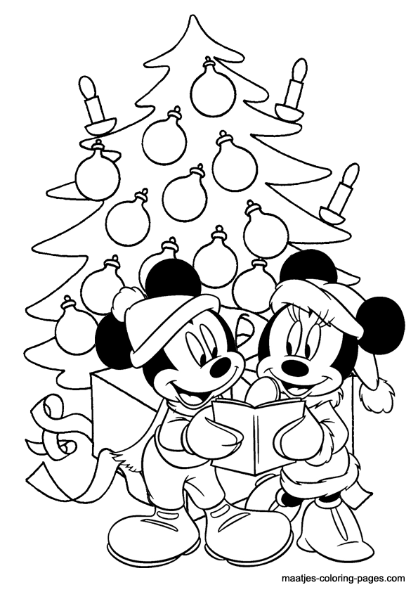 mickey and minnie christmas tree coloring page