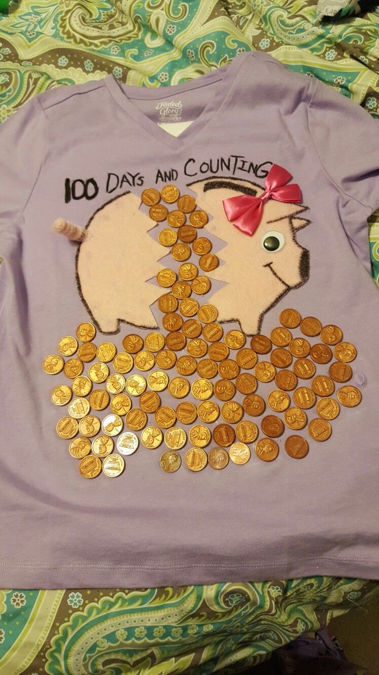 100 days and counting piggy bank and gold coin shirt