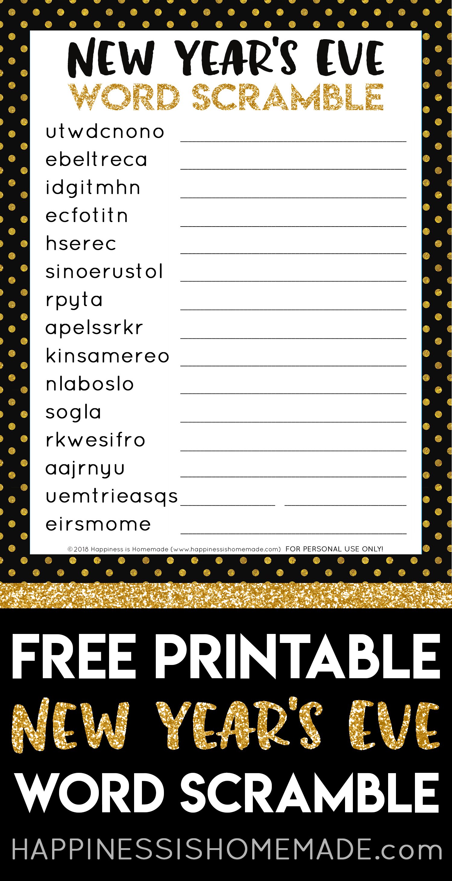 New Year's Eve Word Scramble Printable Happiness is Homemade