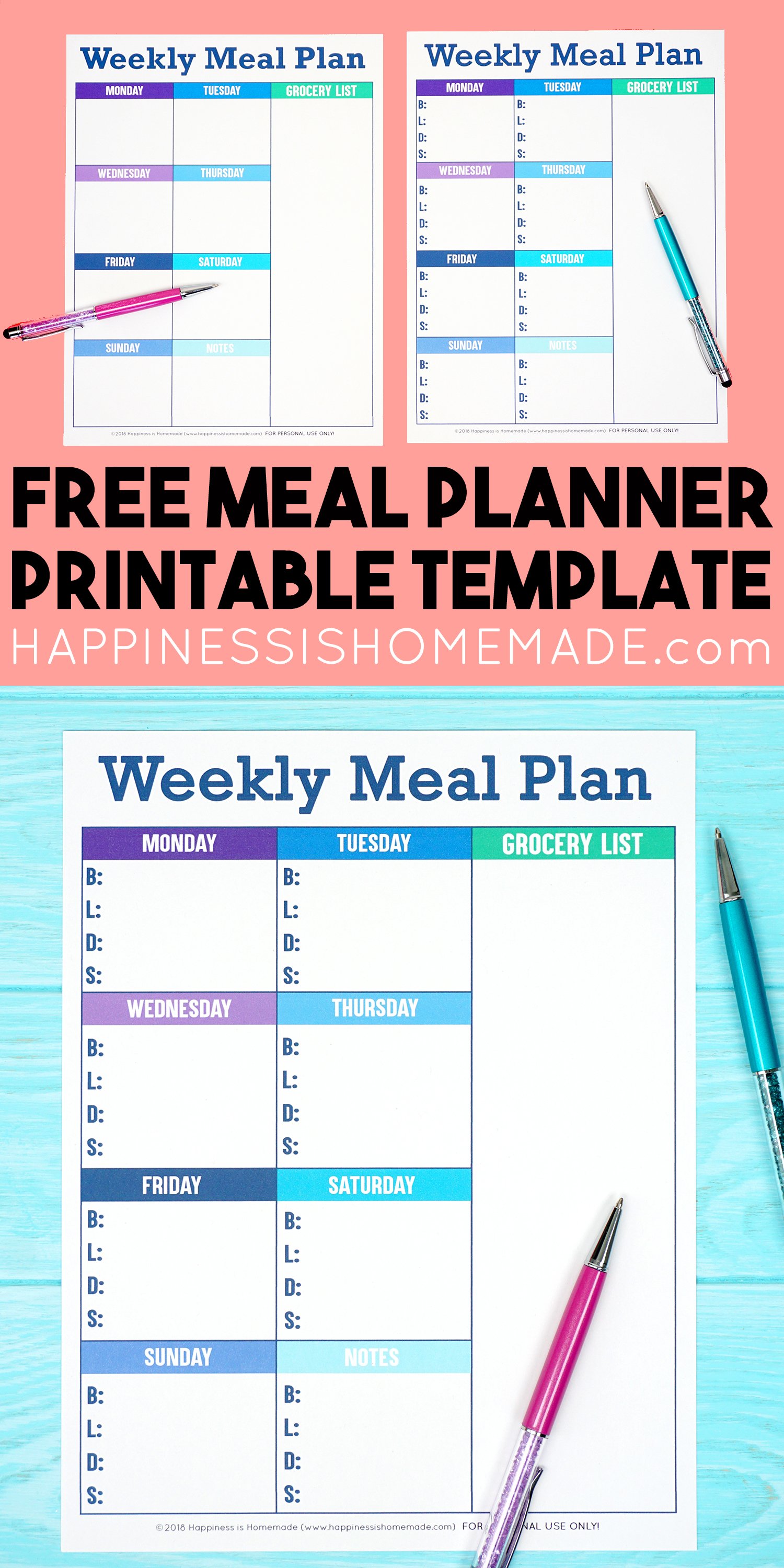 free meal planner printable template