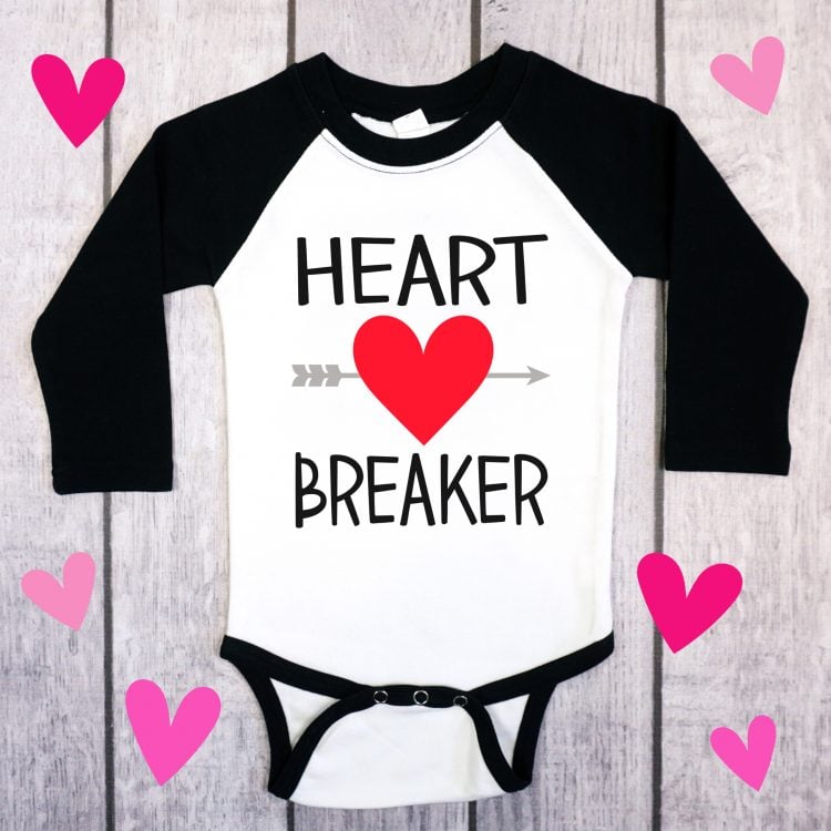 heart breaker svg file on onesie