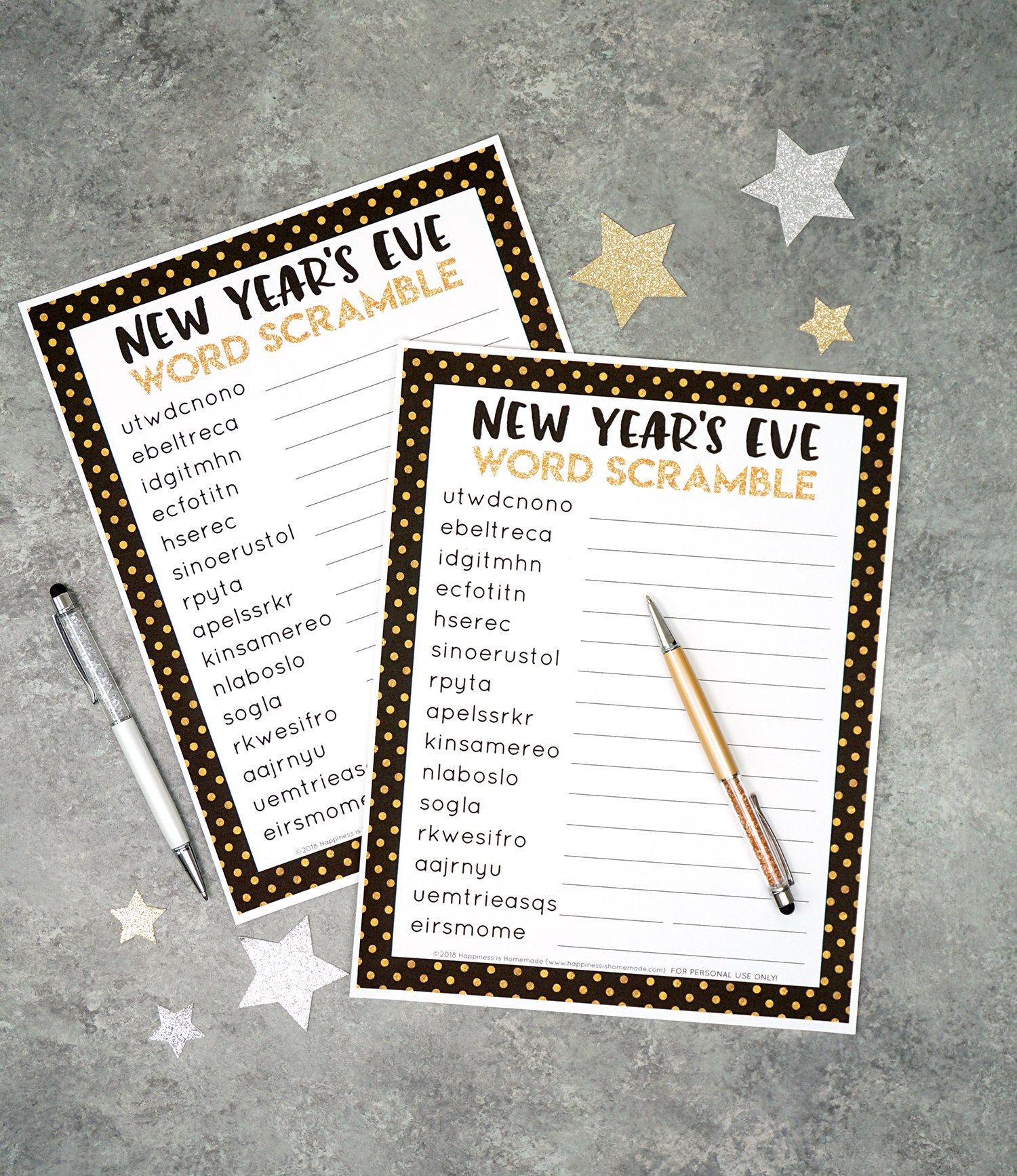 printable new years eve word game