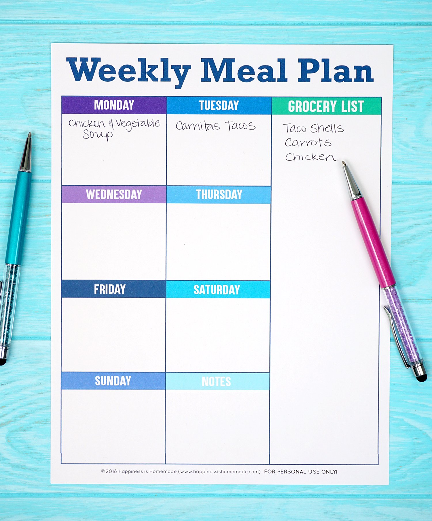 Dinner Menu Planner Template