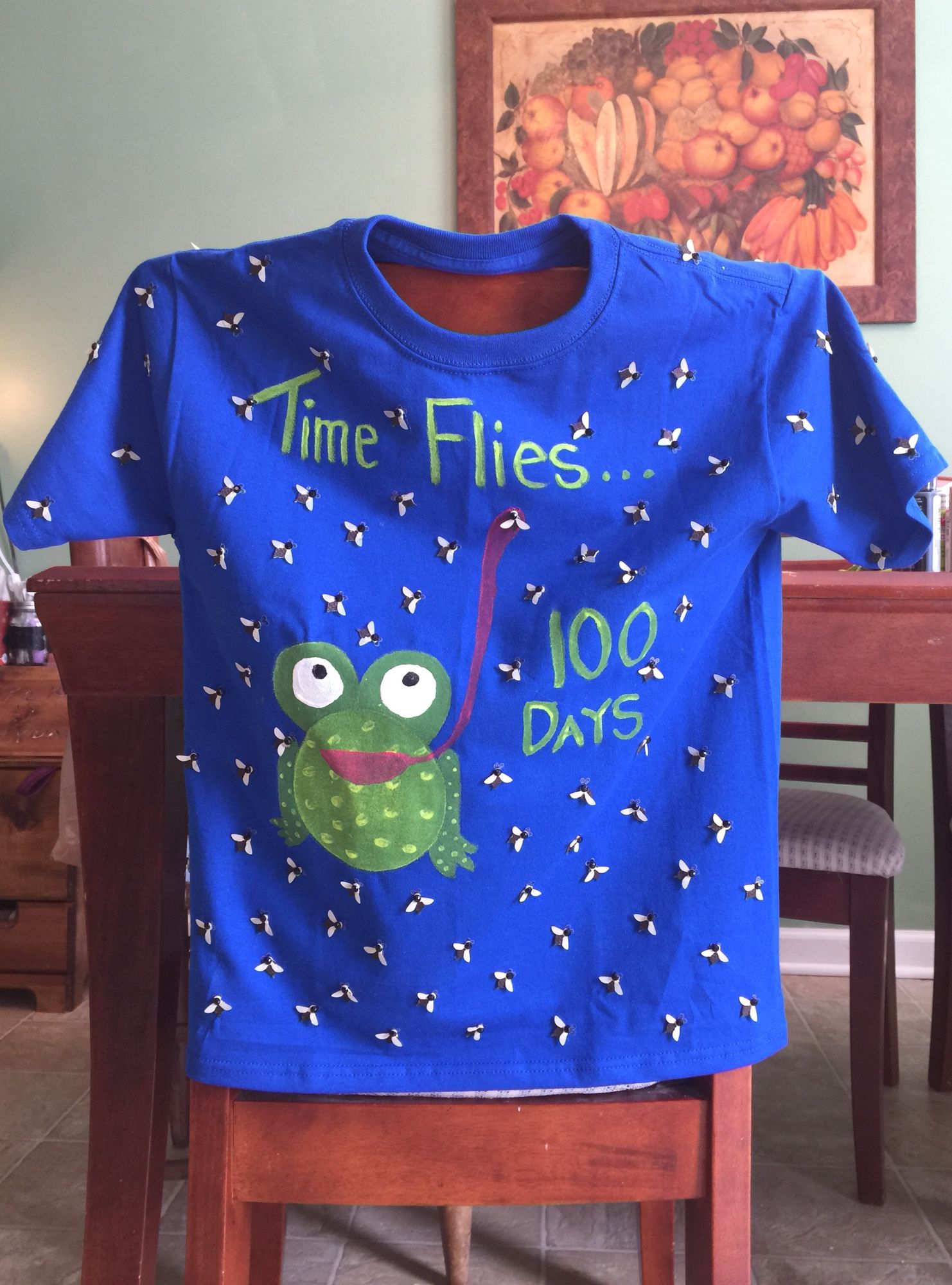 time flies 100 days frog eating flies shirt