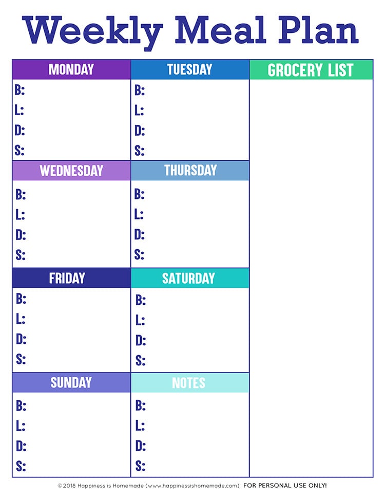 Weekly Menu Template Free from www.happinessishomemade.net