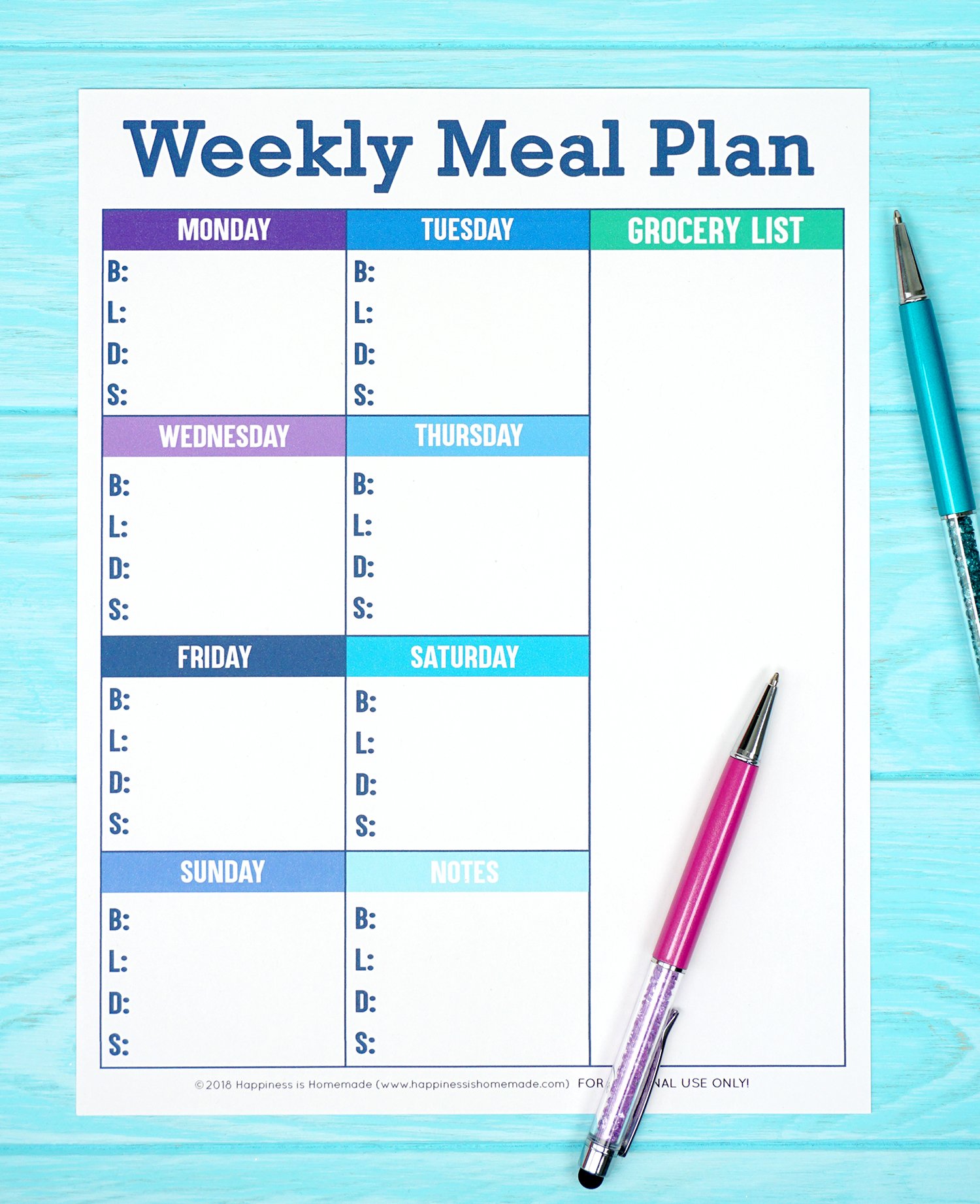 weekly meal plan menu printable