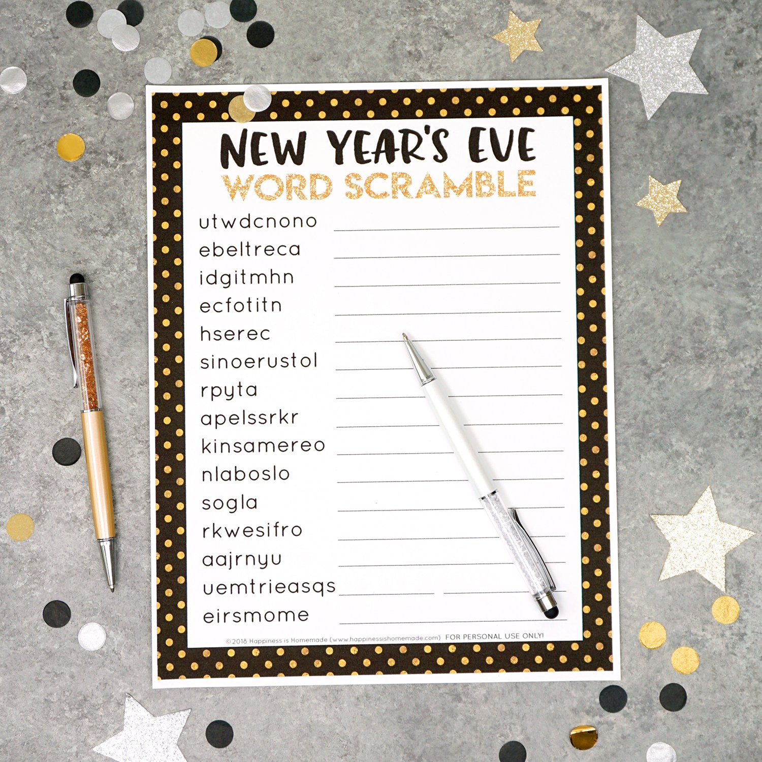 new years eve printable word scramble