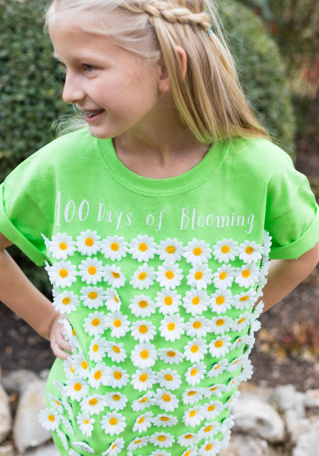 girl modeling blooming 100 days of shirt flower shirt
