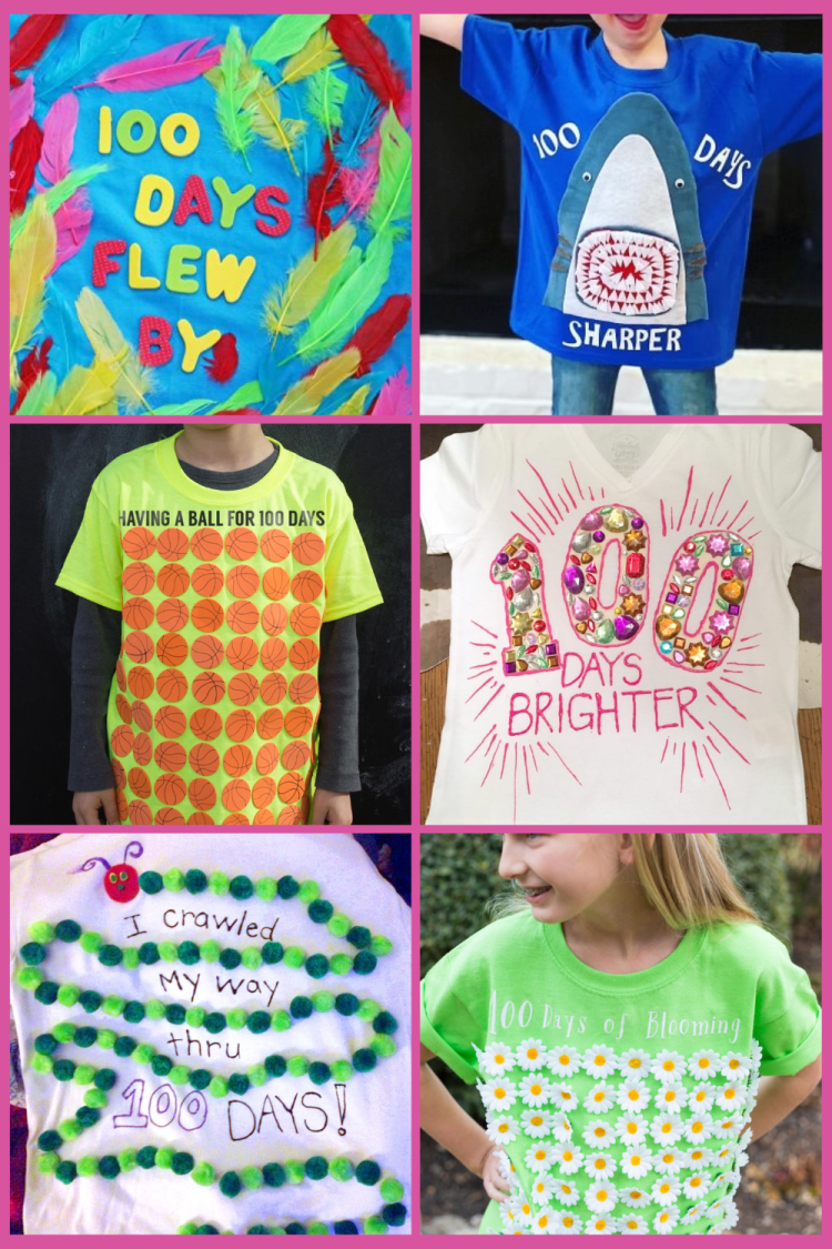 collage of 100th day of school shirt ideas