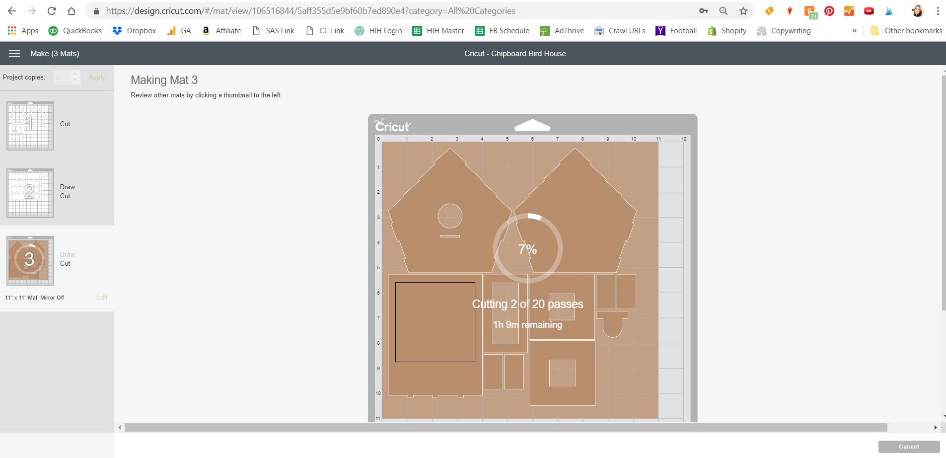 birdhouse design preview on cutting mat