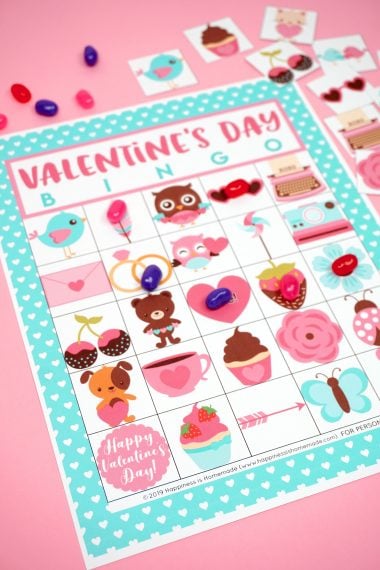 valentines day printable bingo card with candy markers