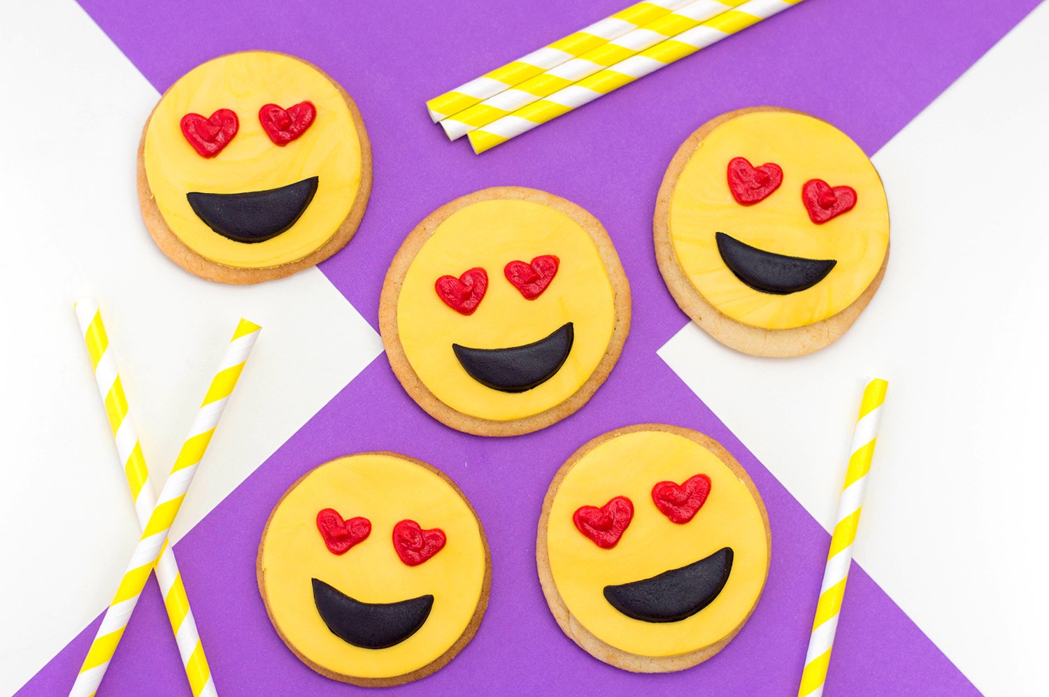 finished heart eye emoji themed cookies