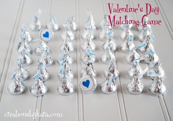 valentines day matching game played with hershey's kisses