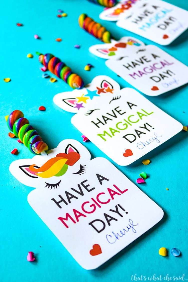 free unicorn printable valentines day cards says have a magical day