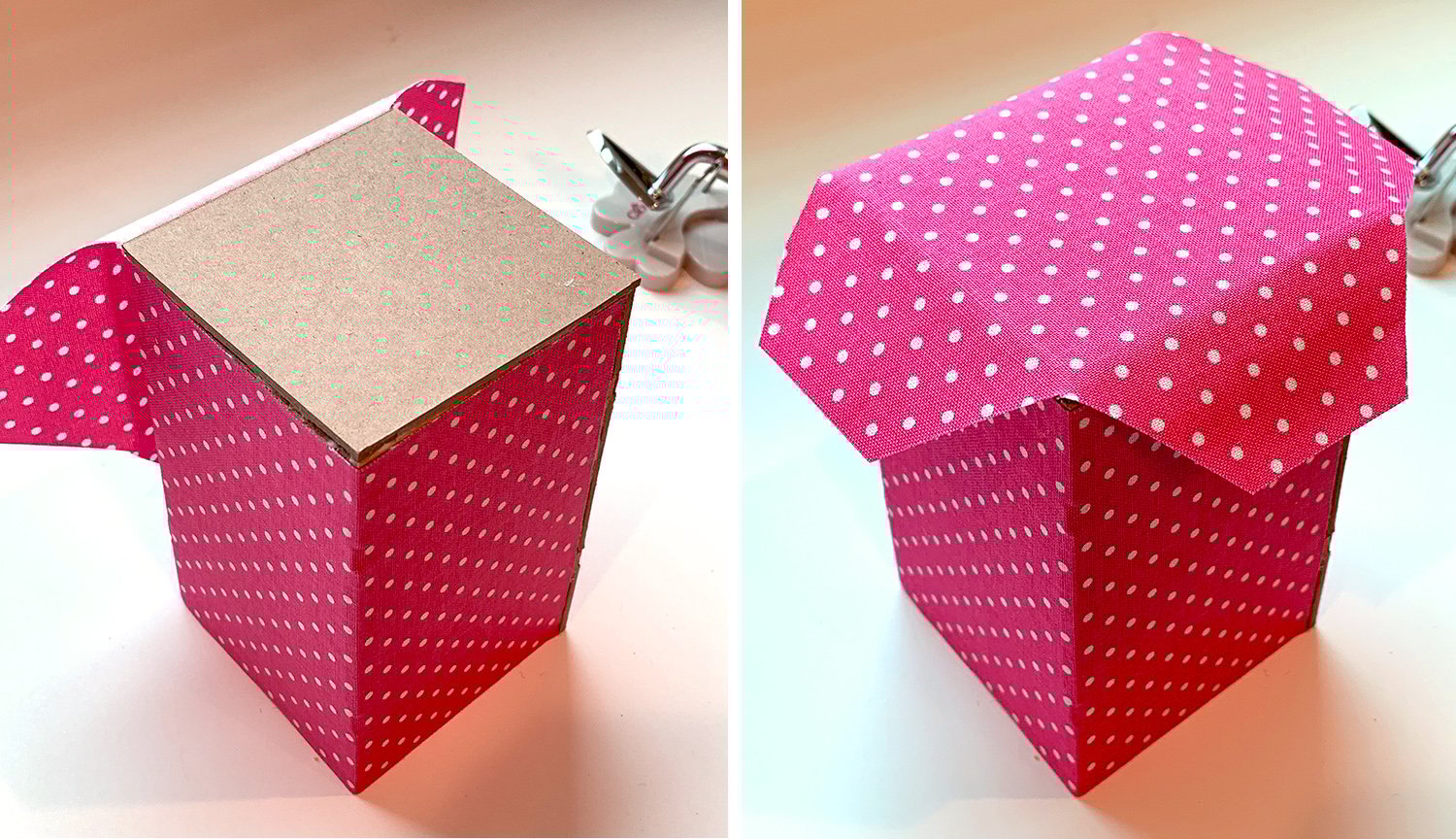 fusible fabric on a chipboard pencil cup