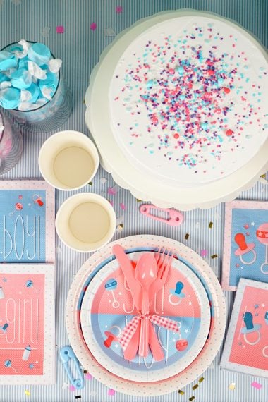 gender reveal party table setting