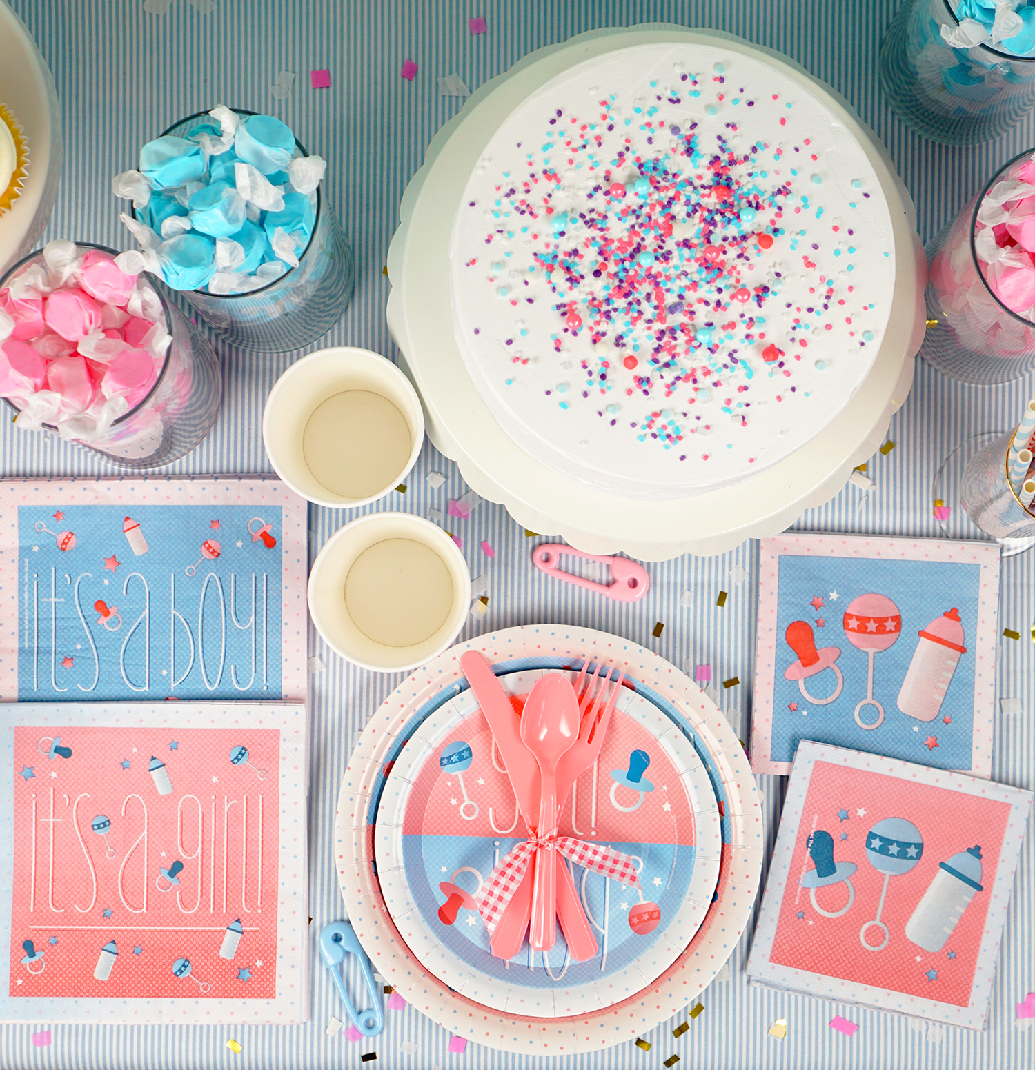 gender reveal party table setting