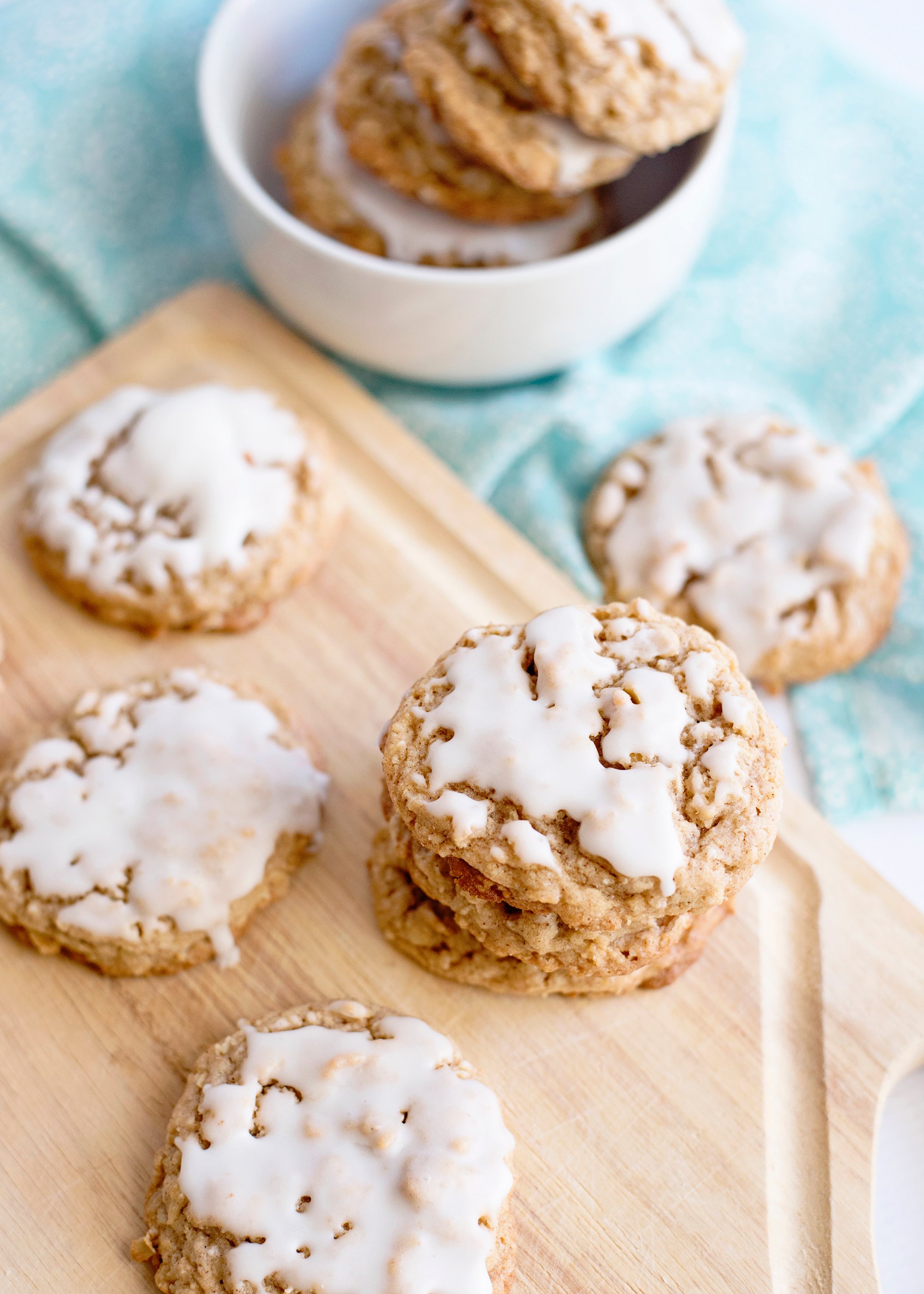 stack of delicious iced oatmeal cookies