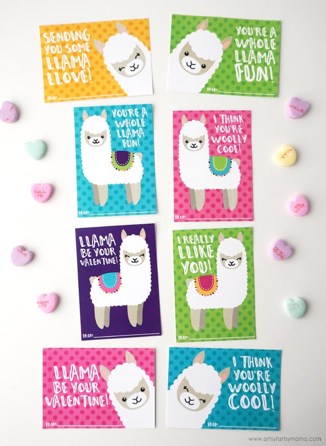 cute llama valentines day card set