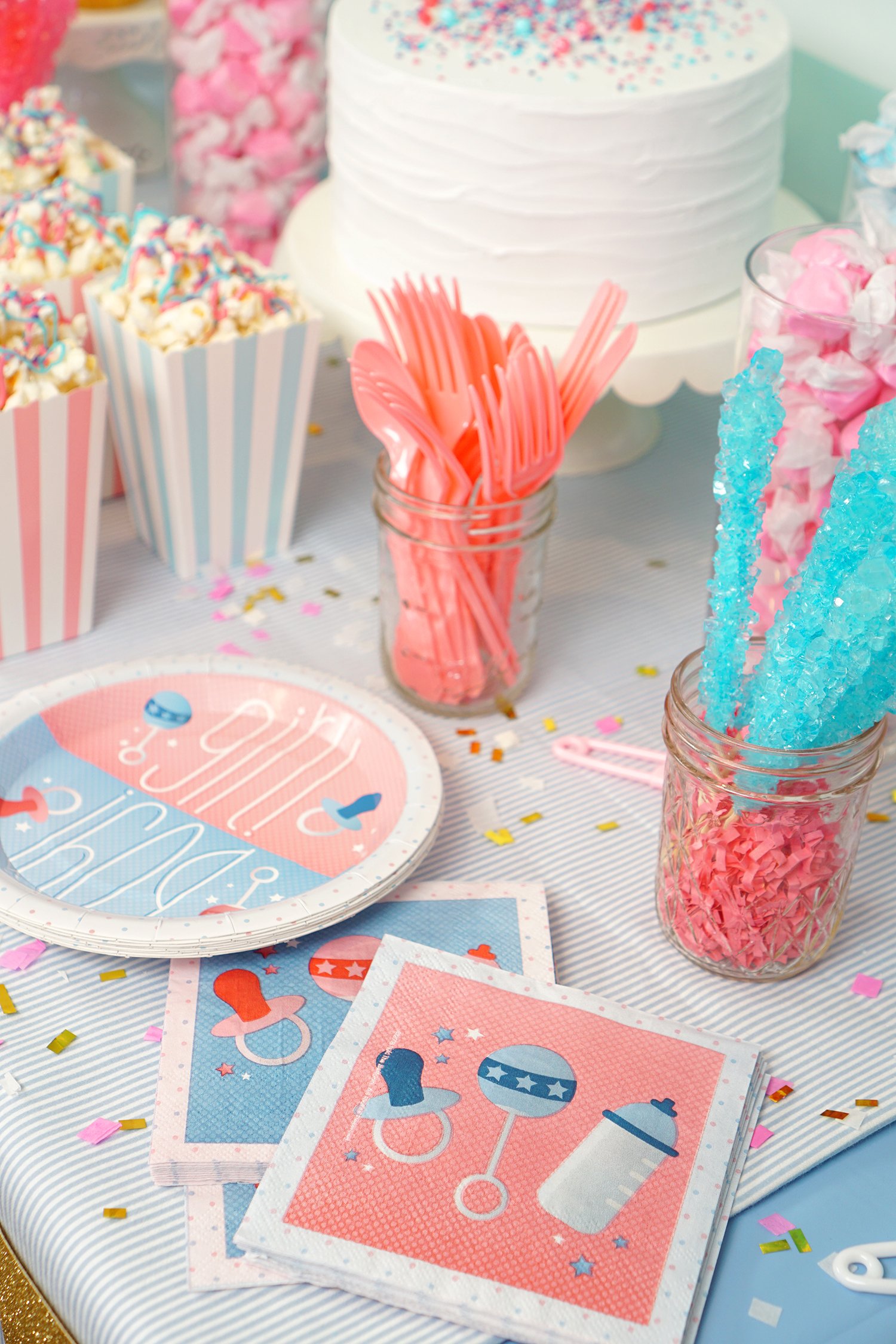 adorable gender reveal party table
