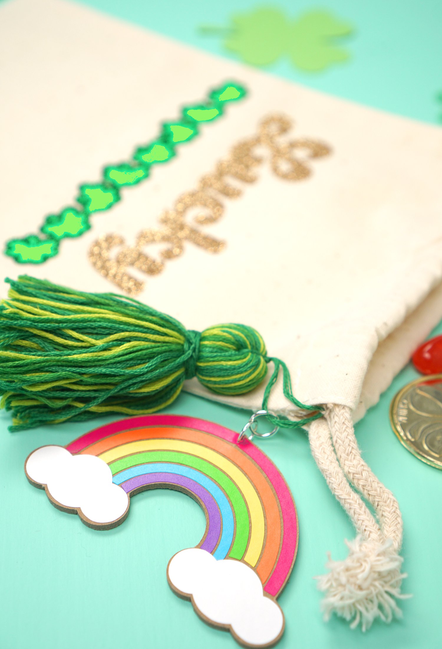 cute treat bag for st patricks day with gold coins and candies