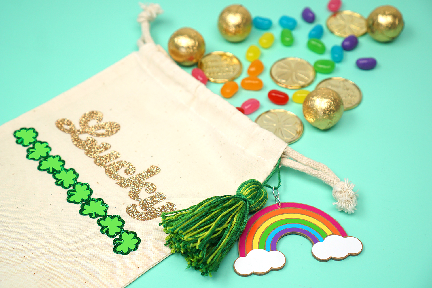 treat bag for st patricks day with gold coins and candies