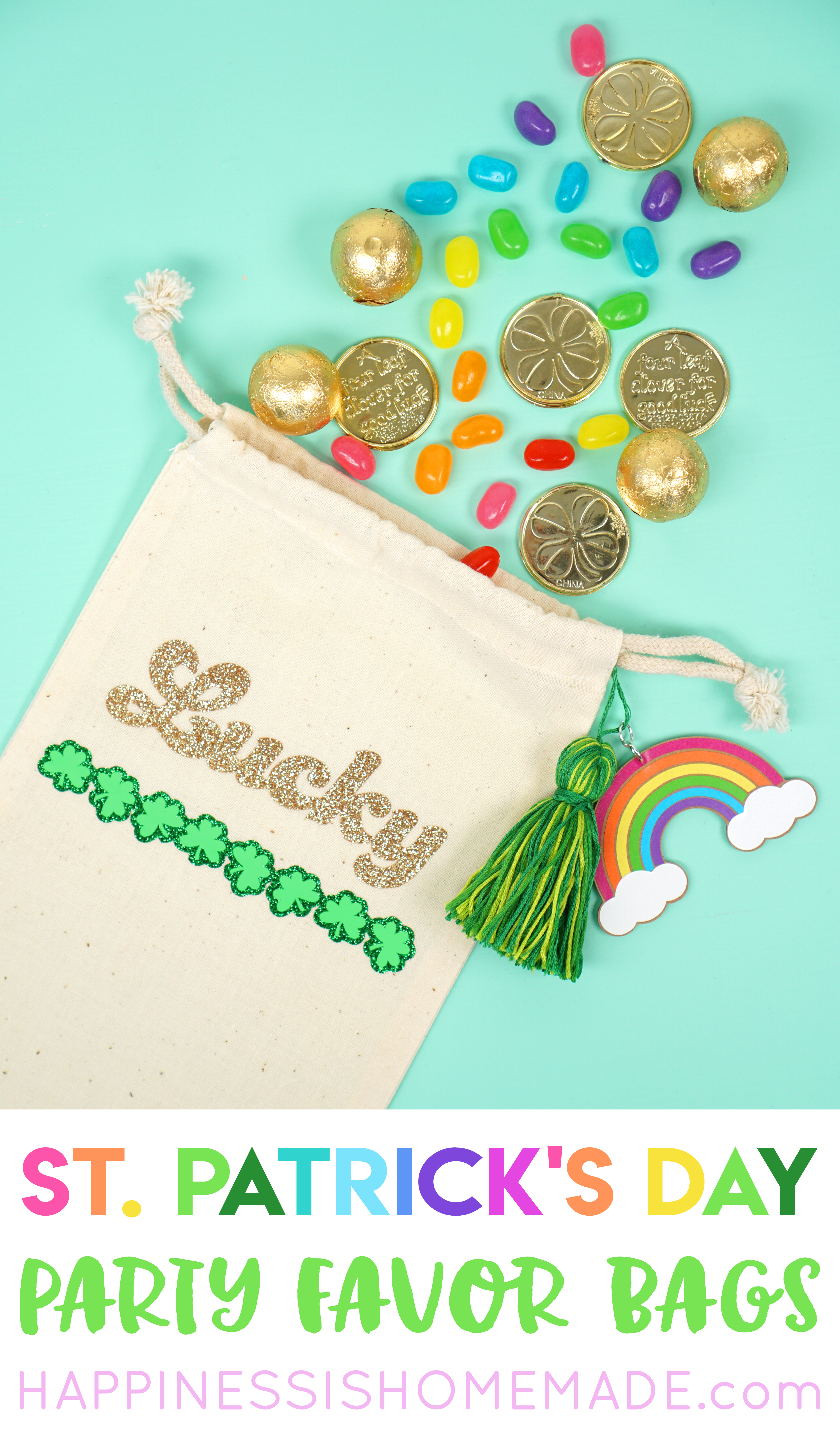 treat bag for st patricks day with gold coins and candies