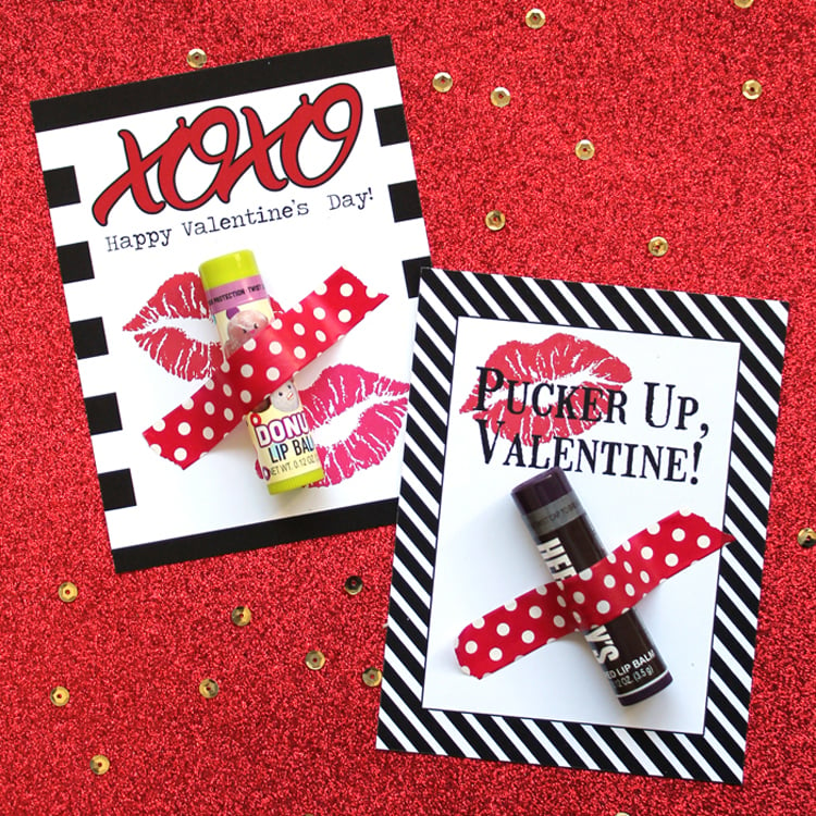 lip balm attached to printable lip kisses valentines day cards