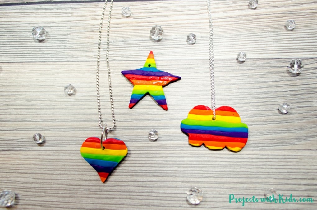 rainbow jewelry in the shape of cloud, star, and heart