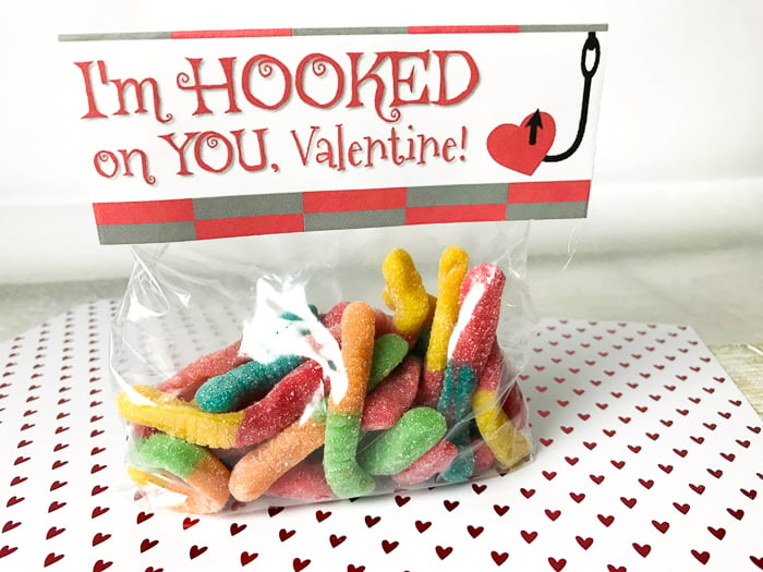 Im hooked on you valentine with gummy worms