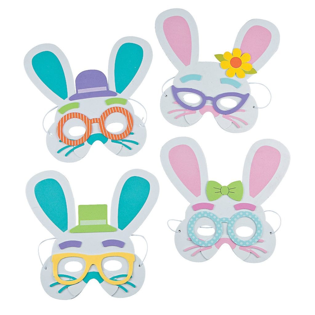 easter bunny masks wearing hats, bows, and glasses