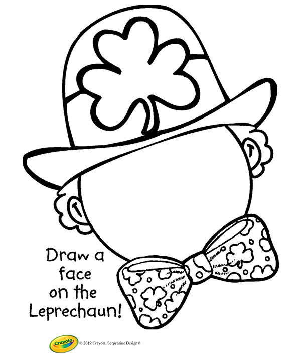 Coloring page that you fill in the face of the leprechaun