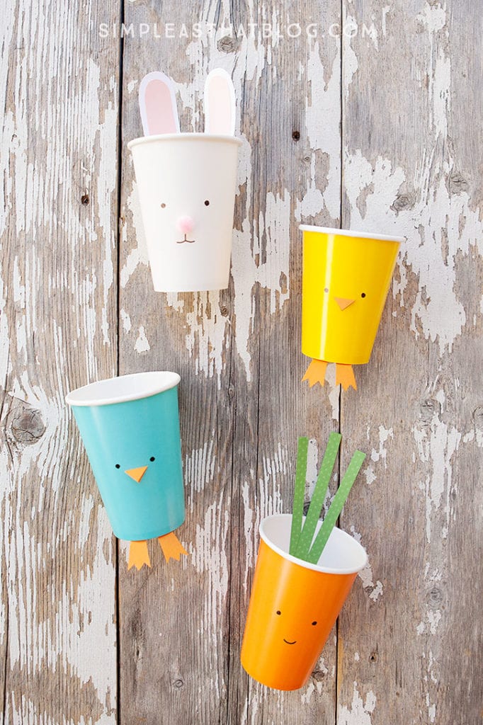 cups painted as easter inspired animals 