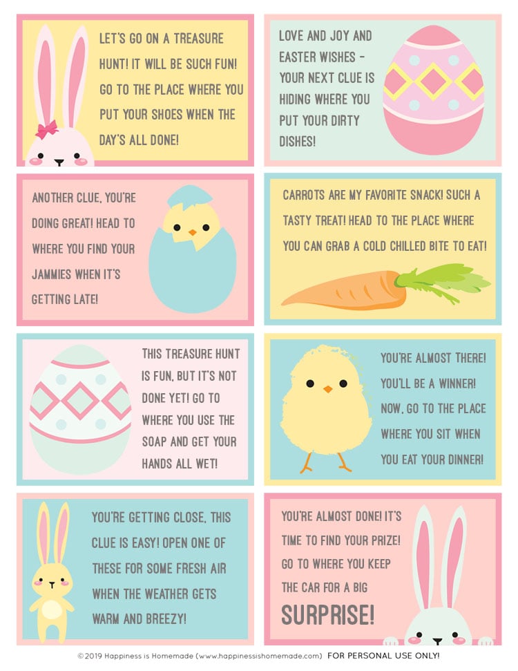 Free Printable Easter Basket Scavenger Hunt Clues