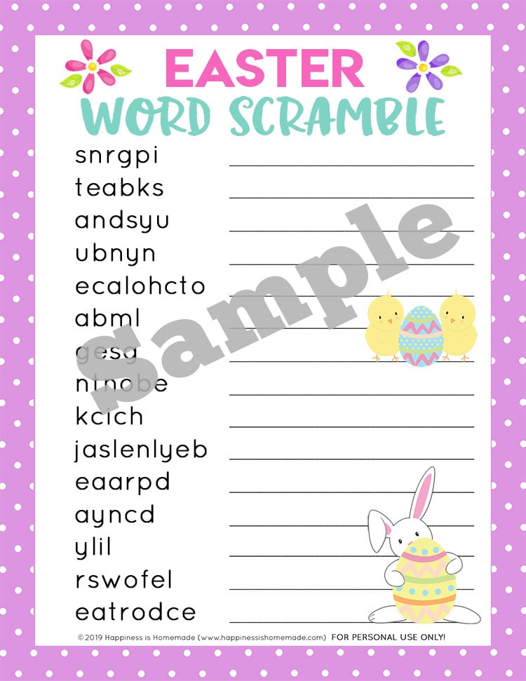 sample of word scramble easter game for kids