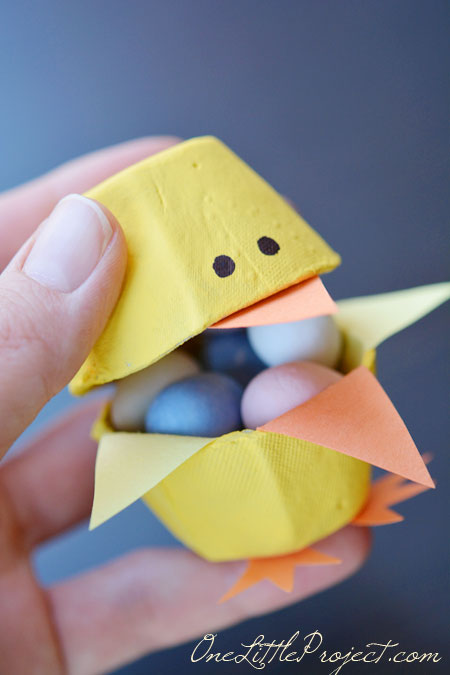 egg carton chick with candy filling