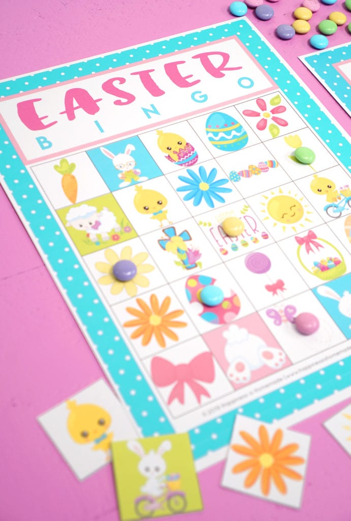 easter bingo card with candy markers