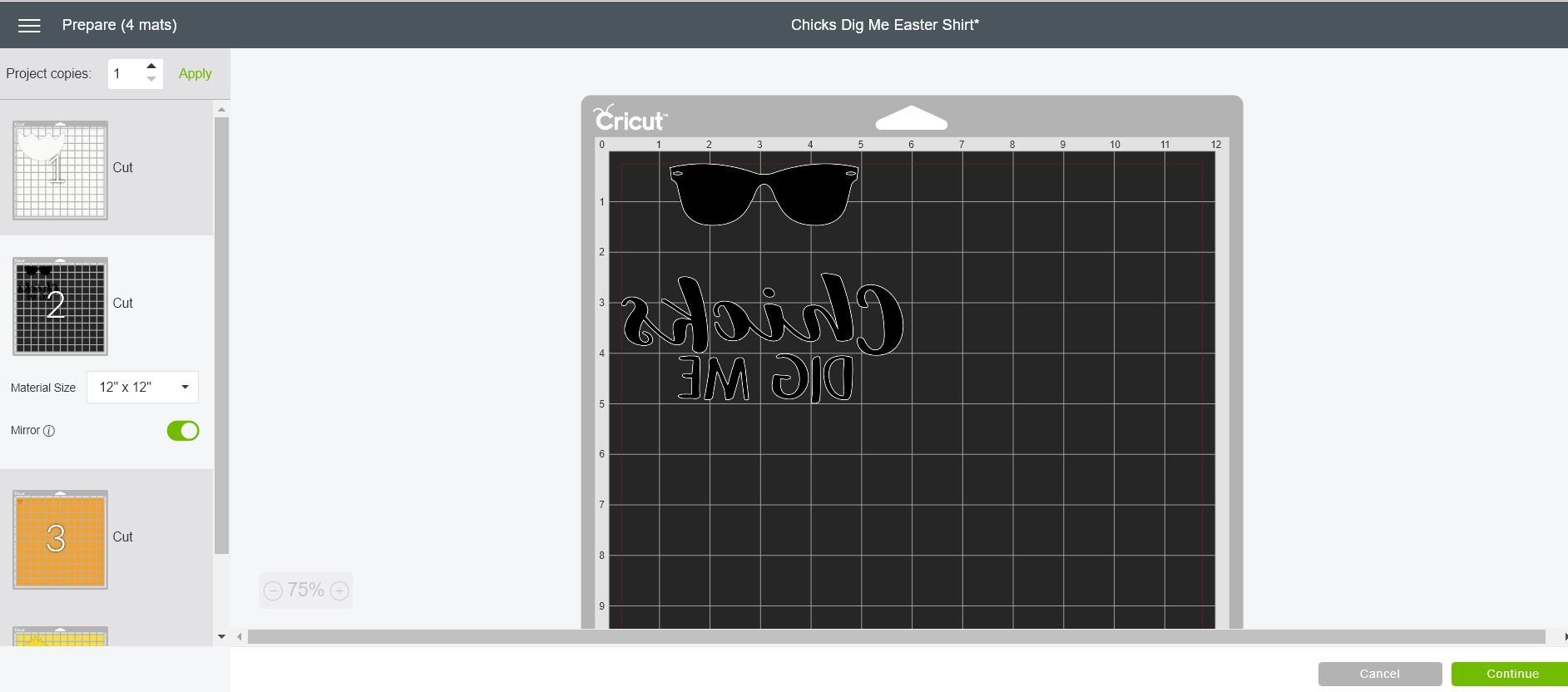 mirroring design in cricut design space