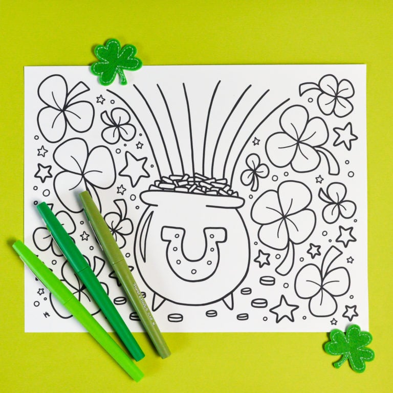 st patrick\'s day coloring page with shamrocks