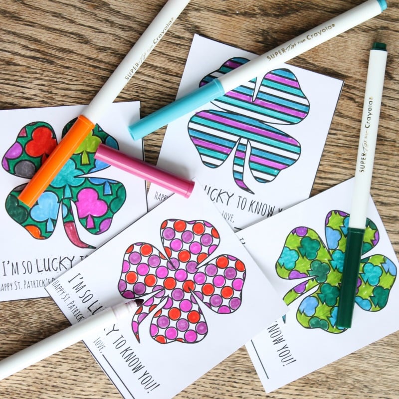 four st patrick\'s day cards with markers and crayons