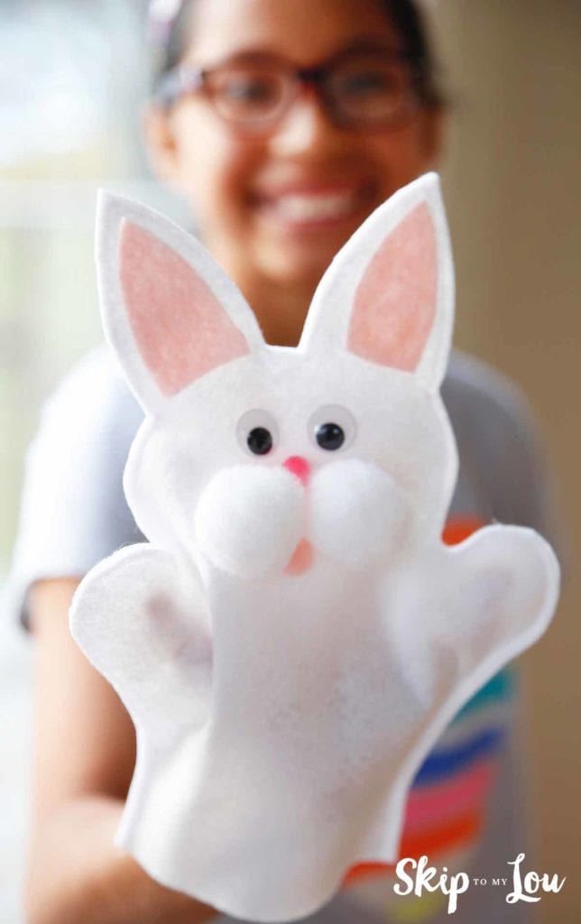 bunny hand puppet being played with