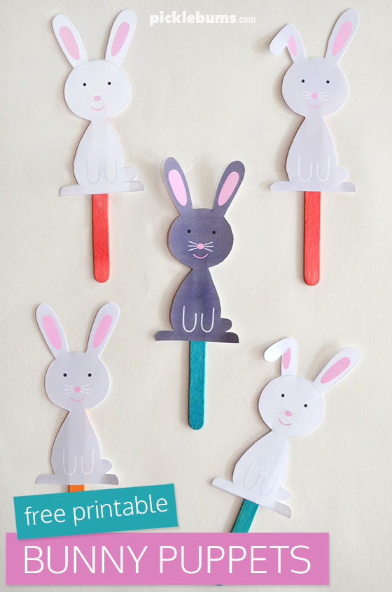 cute printable hopping bunnies on craft sticks