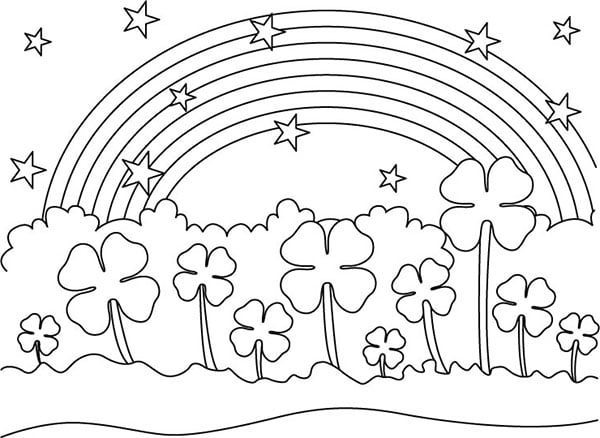 coloring page of a rainbow and shamrocks