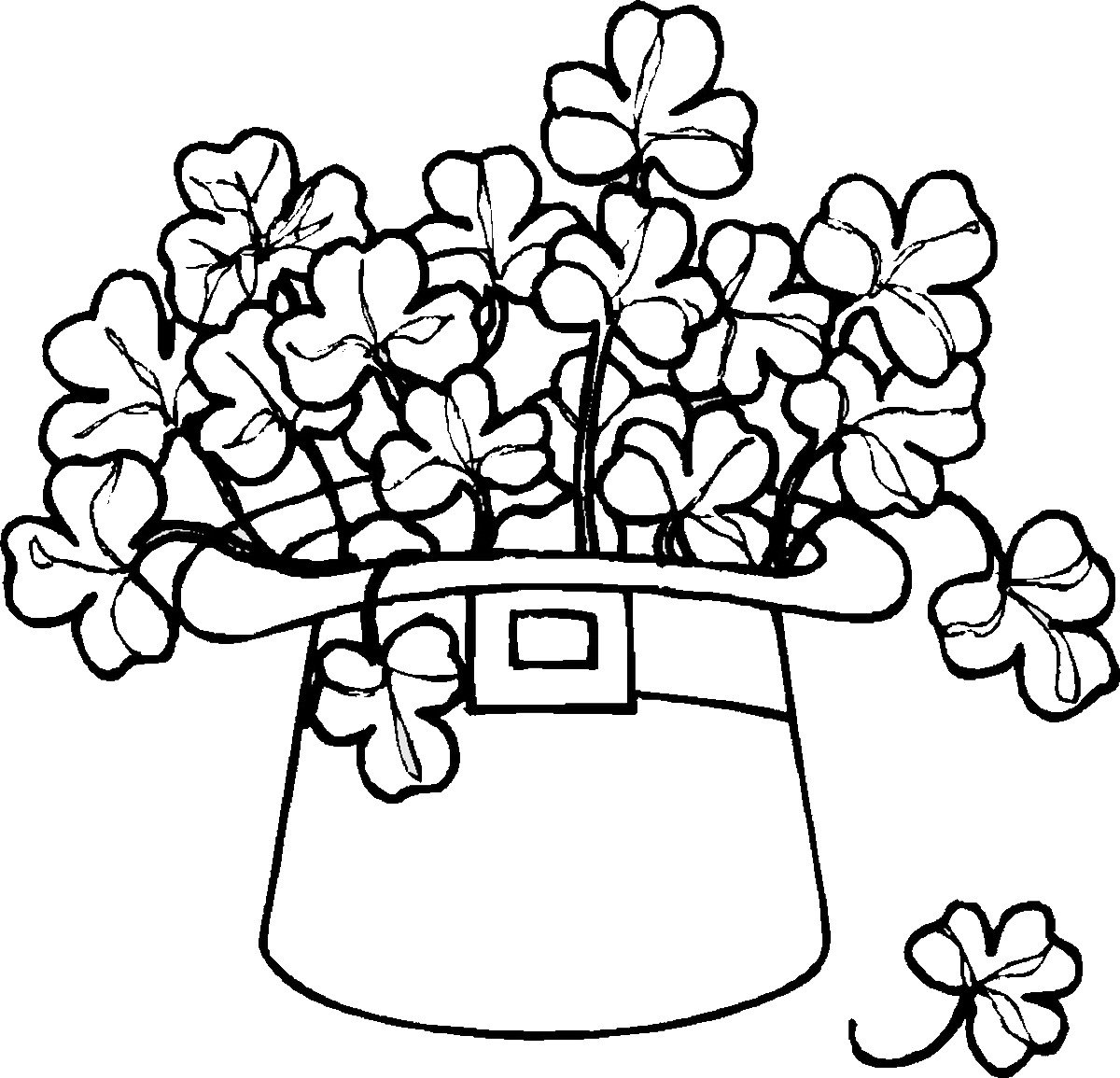 leprechaun hat full of four leaf clovers printable coloring sheet