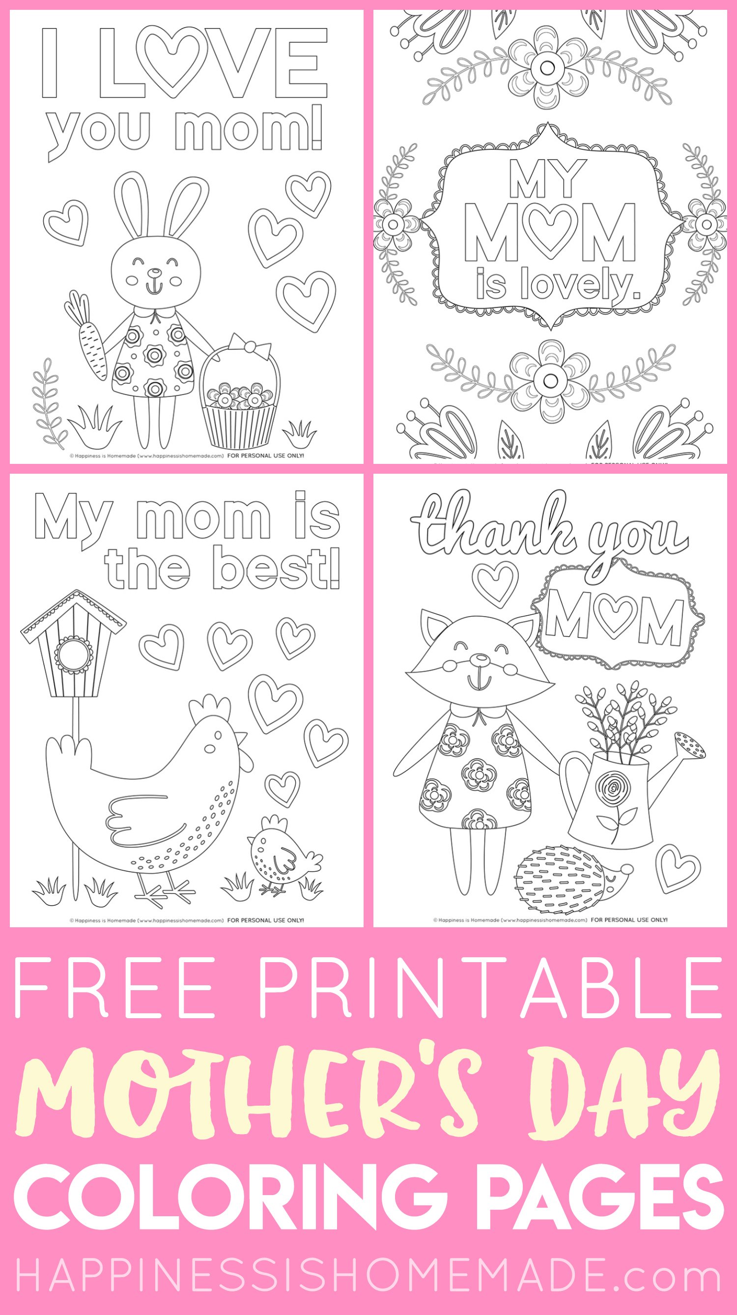 Free printable Mother\'s Day coloring pages pin graphic