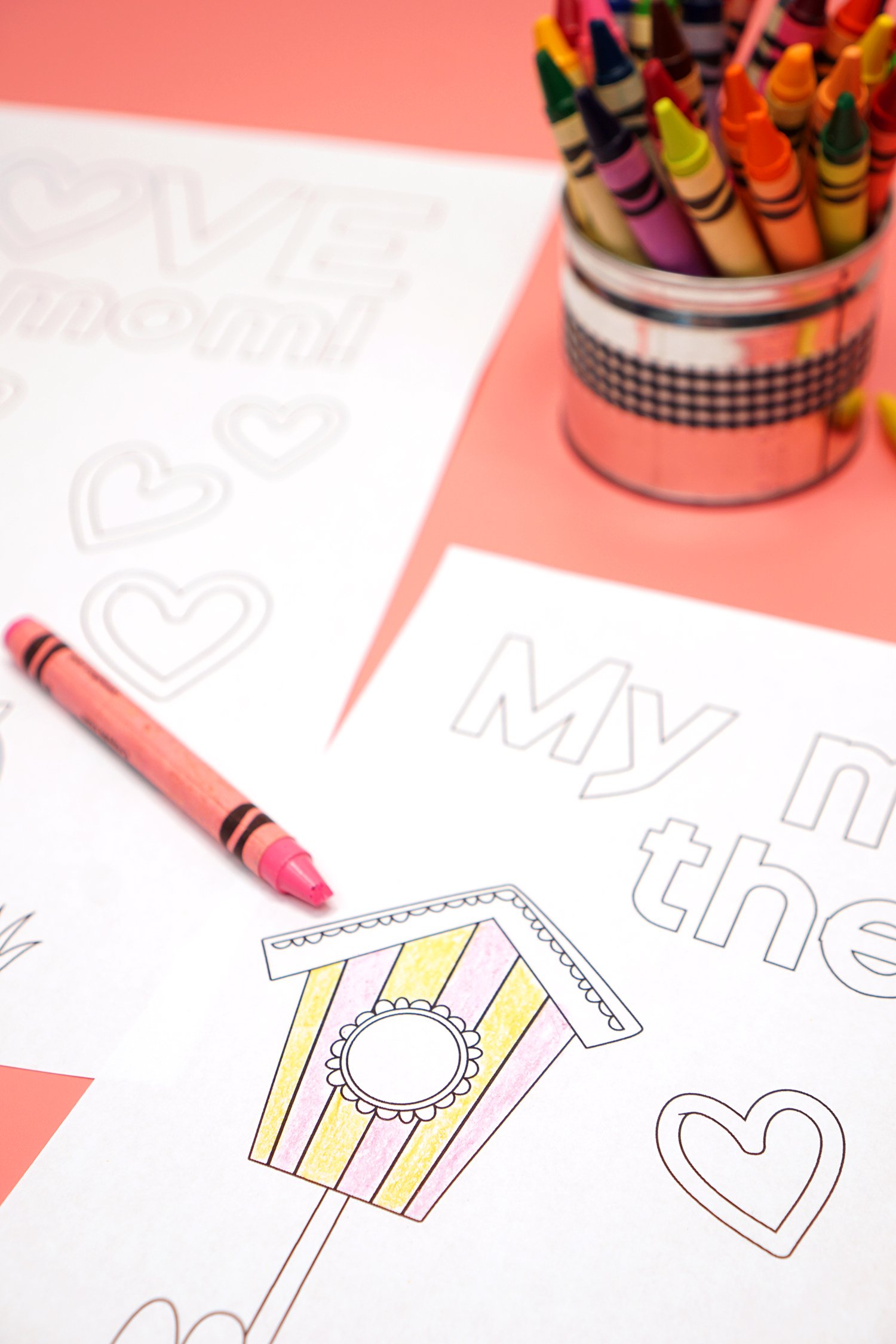 Birdhouse Mother's Day Coloring Page with Crayons